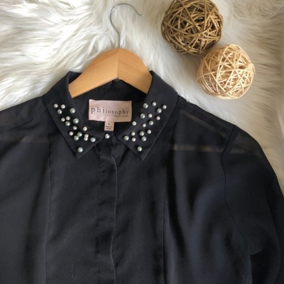 Philosophy Small Semi Sheer Pearl Button Up Black - Picture 4 of 7
